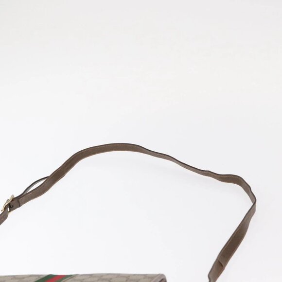 GUCCI GG Supreme Web Sherry Line Shoulder Bag PVC Beige Gold Auth 155593 - Picture 9 of 16